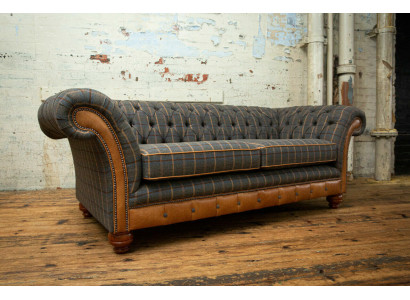 Design Chesterfield 3 Sitzer Stoff Couch Grau Polster Sofas Sofa England 225cm