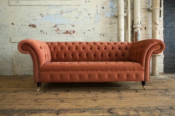 Luxus Oranger Chesterfield 3-Sitzer Designer Wohnzimmer Couch