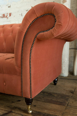 Luxus Oranger Chesterfield 3-Sitzer Designer Wohnzimmer Couch