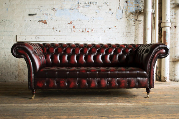 Bordaux Chesterfield Dreisitzer Luxus Wohnzimmer 3-er Couch