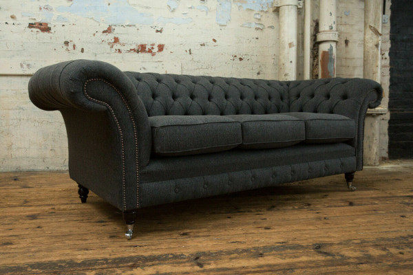 Schwarzes Chesterfield Polster Sofa Designer 3-Sitzer Wohnzimmer Couch