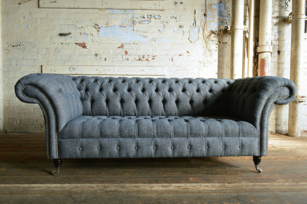 Grauer Textil Chesterfield Dreisitzer Luxus 3-er Couch Designer Sofa