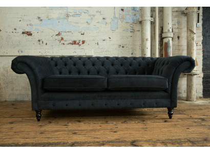 Stilvolles Schwarzes Chesterfield Sofa Designer 3-Sitzer Luxus Couch