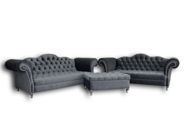 Sofagarnitur 3+2 Sitzers + Hocker Chesterfield Sofa Stoff Leder Couchen