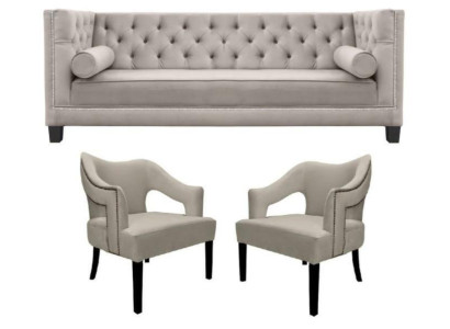 Beige Chesterfield Sofagarnitur Polster Sitz Garnituren 3tlg Set Gruppe