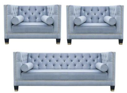 Blau Sofagarnitur Chesterfield Sessel Kreative Möbel Textil Stoff Wohnzimmer Neu