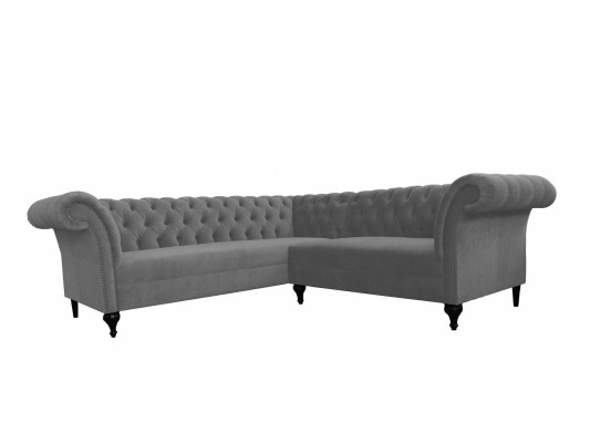 Graues Chesterfield Ecksofa Eckcouch Designer L-Form Samt Sofa