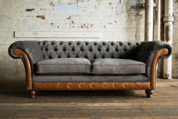 Grau-brauner Chesterfield 3-Sitzer Wohnzimmer Luxus Couch