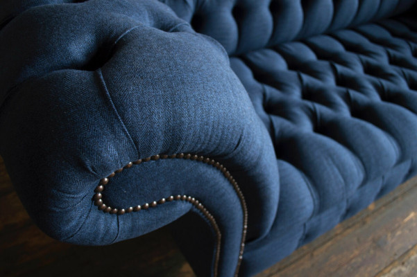 Blauer Textil Chesterfield 4-Sitzer Designer Polster Sofa