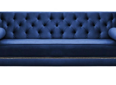 Blauer Chesterfield Dreisitzer Stoff Wohnzimmer Design Couchen 