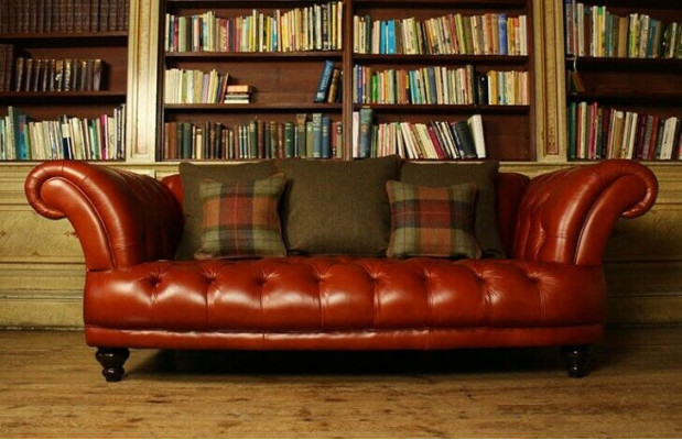 Braune Leder Chesterfield Sofa Couch Polster Stoff couchen Garnitur 3 Sitzer Neu