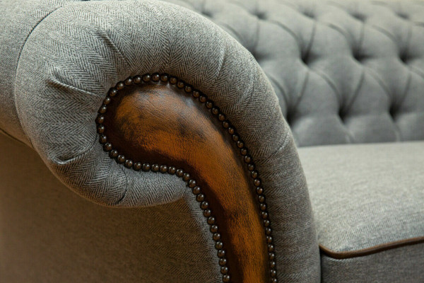 Graue Chesterfield Stoffsofa Couch Couchen Sofa Sitz Sofas Textil Neu Polster