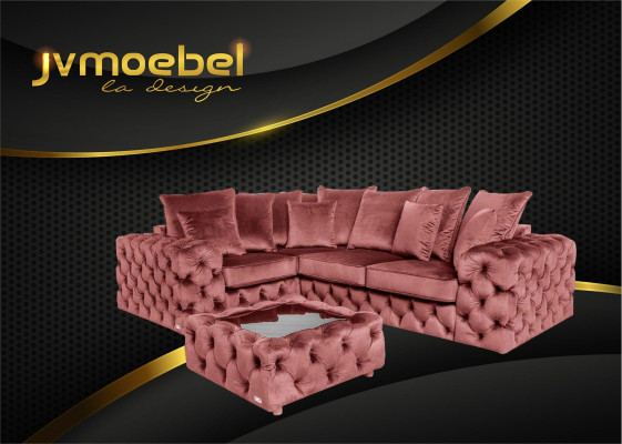 Chesterfield Ecksofa Eckcouch Polster Ecke Garnitur Couchen Sofa Couch Samt Neu