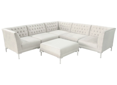 Ecksofa Hocker Creme Weiß Big Textill Stoff Chesterfield Sofas Luxus Möbel 2tlg.