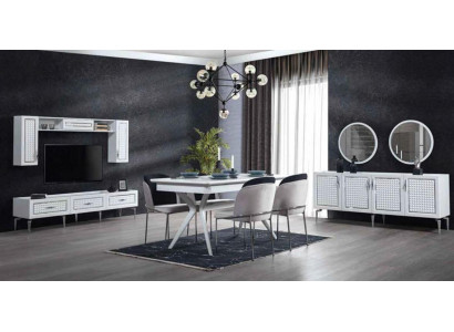 Designer Essgruppe 8tlgl Esstisch Stuhl Kommode Spiegel Esstische Holz