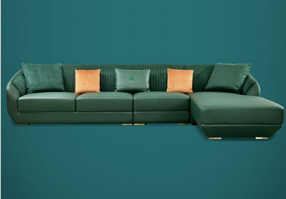 Ecksofa Dunkelgrün Wohnlandschaft Couch Eckgarnitur Leder Kreative Möbel Design