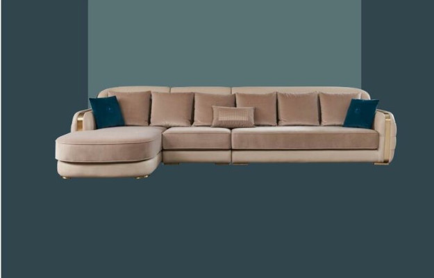 Ecksofa Leder Beige Luxus Wohnlandschaft Couch Eckgarnitur Sofas Möbel Design