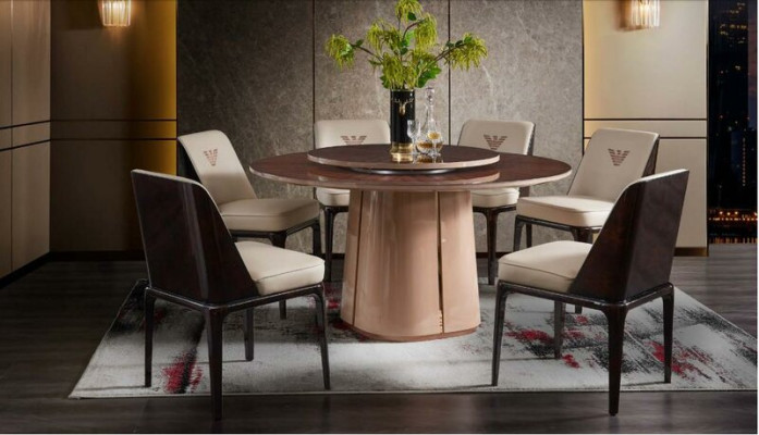 Leder Luxus Beige Gruppe Lehnstuhl Modern Design Möbel Esszimmer Holz 6 Stühle