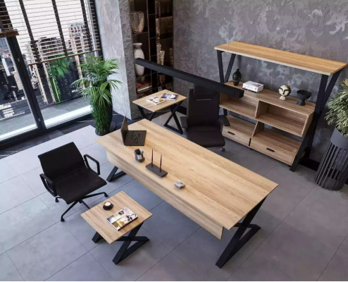 Braunes Möbelset Schreibtisch Büchrregal Couchtische Konsolentisch 4tlg.