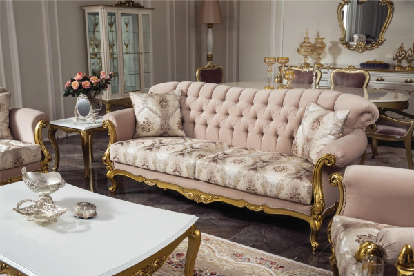 Luxus Dreisitzer Sofa 3 Sitz Sitzer Stoff Couch Möbel Stil Textil Italien
