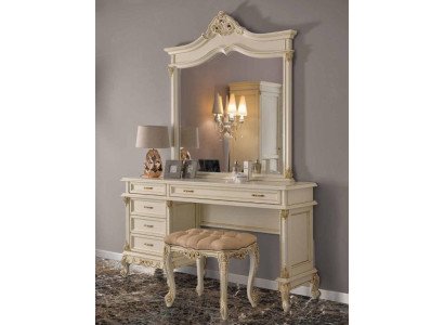 Schminktisch mit Spiegel Luxus Konsole Kommode Schlafzimmer Barock Rokoko Massivholz
