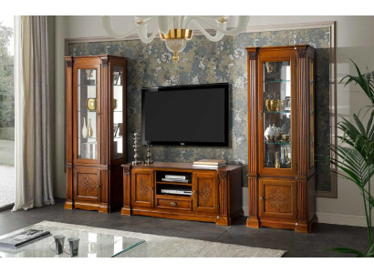 Klassische Wohnzimmer Vitrine Sideboard RTV Regal Wände Schrank 3tlg. Massivholz