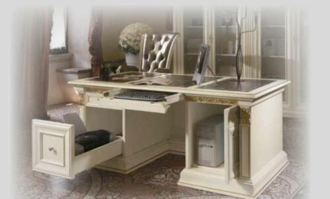 Schreibtisch Büro Tisch Edle Massivholz Tische Barock Rokoko Antik Stil 186x91cm Neu