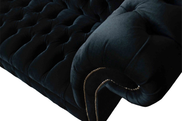 Sofa Luxus Textil Chesterfield Couch Polster 3 Sitzer Garnitur Blau Samt