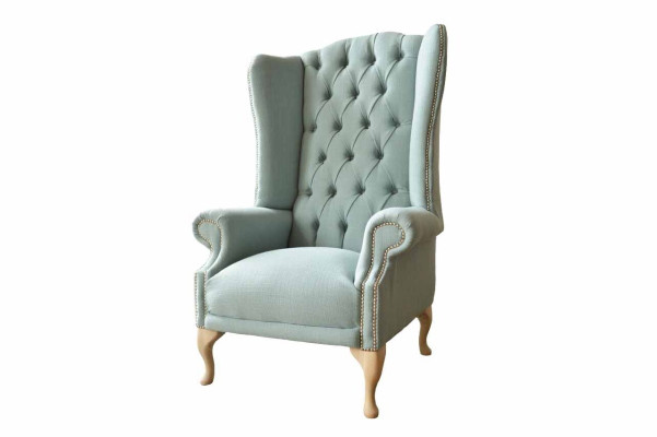 Ohrensessel Sessel Design Polster Weiß Couch Chesterfield Textil Neu