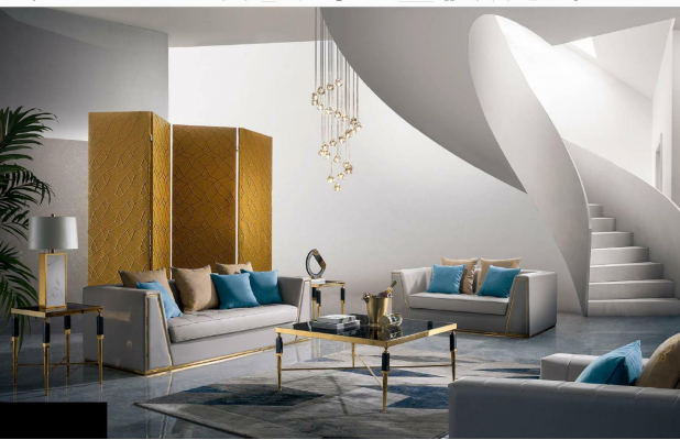 Graue Sofagarnitur Designer Couchen Polstersofas 3+2 Ledersitzer mit Couchtisch