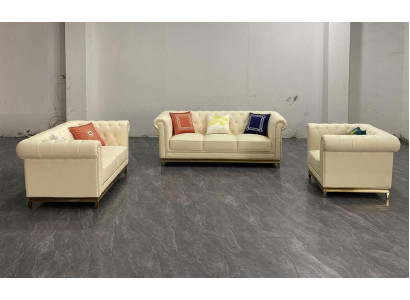 Chesterfield Sofa Couch Garnitur Sofagarnitur Couchen Möbel Blau 3tlg.