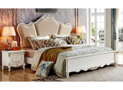 Bett Schlafzimmer Set Design Weiß Stil Leder Betten 2x Nachttisch 3tlg