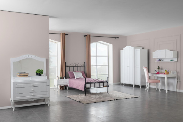 Design Mädchen Jugendzimmer Set Bett Nachttisch Kleiderschrank 6tlg.