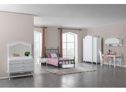 Design Mädchen Jugendzimmer Set Bett Nachttisch Kleiderschrank 6tlg.