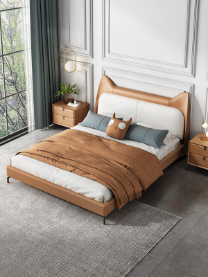Modernes Hotel Leder Stoff Doppelbett 160x200cm Designer Bett Doppel
