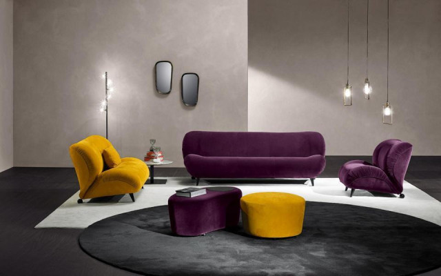 Moderne Sofagarnitur 3+2 Sitzer Sessel x2 Hocker Designer Couch-Set Stilvolle Wohnzimmermöbel