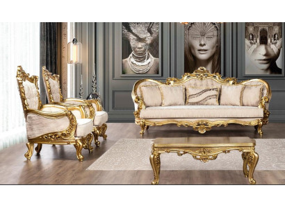 Couch Garnitur Sofagarnitur 3+1+1 Sitzer Sessel Sofas Set Stoff Sofa Barock Neu