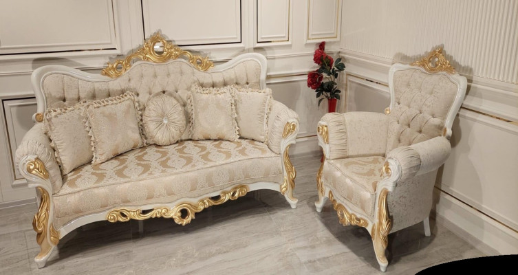 Luxus Gruppe Sofagarnitur 3+1 Sitzer Garnitur Stoff Sofa Sofas Sessel Barock Neu