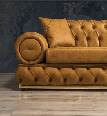 Sofa 3 Sitzer Chesterfield Polster Sofas Dreisitzer Leder Wohnzimmer Blau Möbel