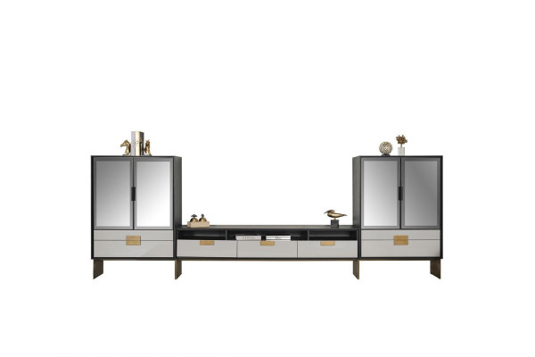 Wohnwand TV-Schrank 2x Vitrine Wohnzimmer Set Wohnmöbel Neu weiß 3tlg. 