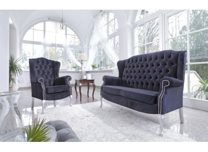 Klassische Chesterfield Sofagarnitur 3+2 Sitzer Sofa Couch Polster Samt Textil