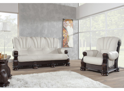 Leder Sofagarnitur der Luxus Klasse mit echtem Holzgestell Garnitur 3+2+1