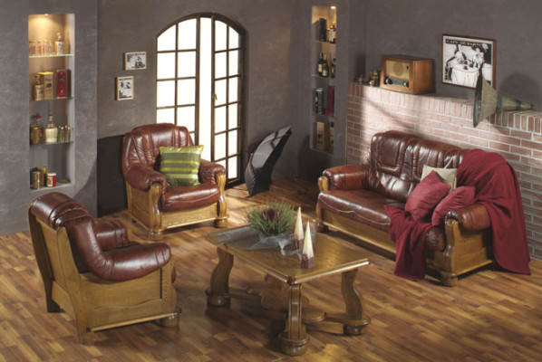 Klassische Garnitur 3+2+2 Sitzer Polster Sofagarnitur Couch Sofa 100% Leder Sofa