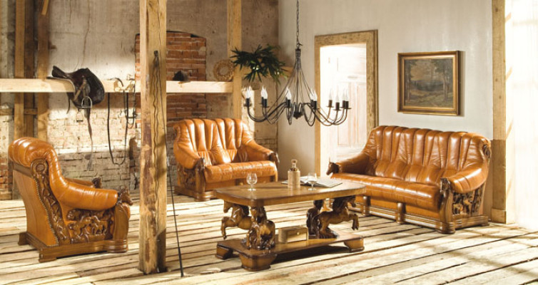 Antik Stil Ledersofa Couch Sofagarnitur 3+1 Sitzer Italienisches Leder Polster