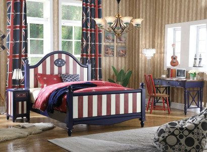 America Bett Kinderzimmer Betten Schlafzimmer Holz echtholz Möbel Blau Design