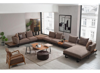 Luxuriöses Wohnzimmer Set Polster U-Form Ecksofa 2x Hocker Couchtisch