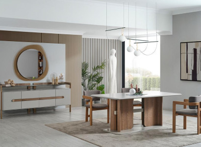 Braun-Weißes Esszimmer Set Esstisch 4x Stühle Kommode Designer Essgruppe