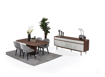 Stilvolle Eszimmer Möbel Brauner Esstisch 4x Polster Stühle Kommode Set