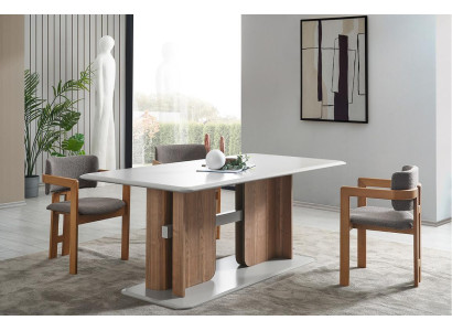 Komplettes Esszimmer Set Rechteckiger Weißer Esstisch 4x Polsterstühle