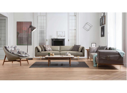 Designer Wohnzimmer Garnitur Luxuriöse Ledersofas Textil Sessel 3tlg